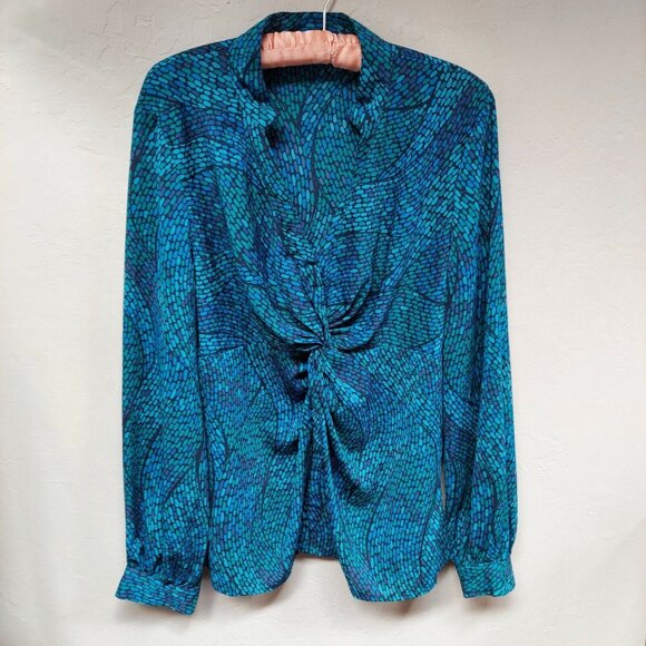 Chadwicks Womens Silky Knot Front Empire Waist Blouse Multicolor Long Sleeve - Picture 1 of 11